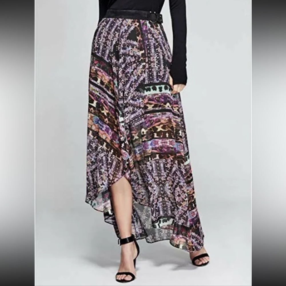 Marciano Guess chiffon maxi skirt mixed‎ print sz large L boho whimsigoth - Picture 3 of 16